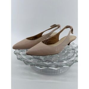 Anne Klein AK Flex Women's 8.5M Nude Leather Pointed Toe Slingback Bow Heels